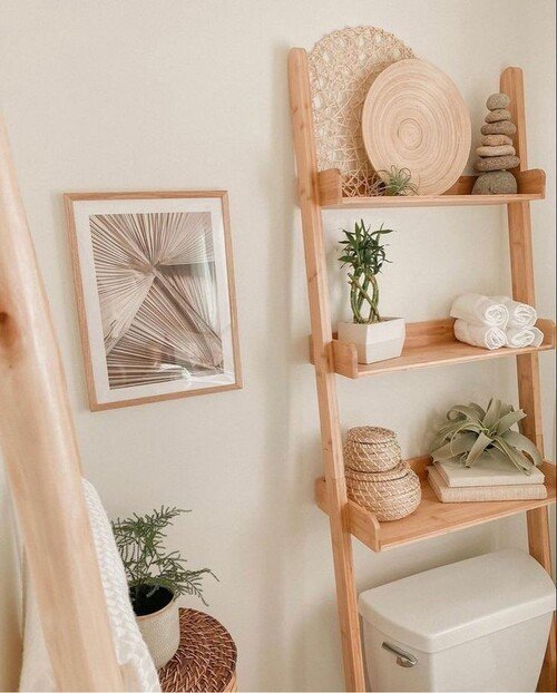 Elevate your space with a ladder shelf styled in understated boho charm