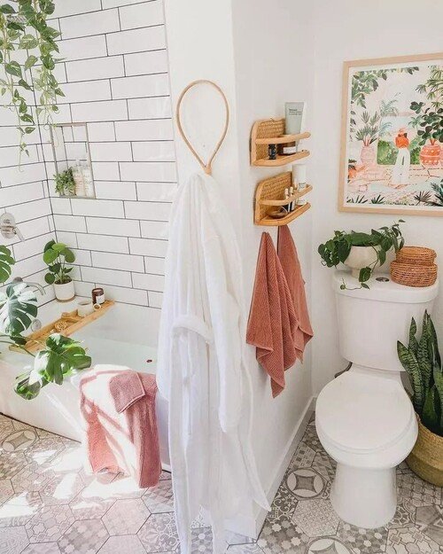 Exotic boho flair with lush greenery and global-inspired textures