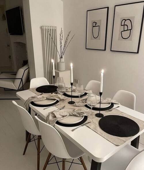 Less-is-more approach with curated ceramics and linear candles