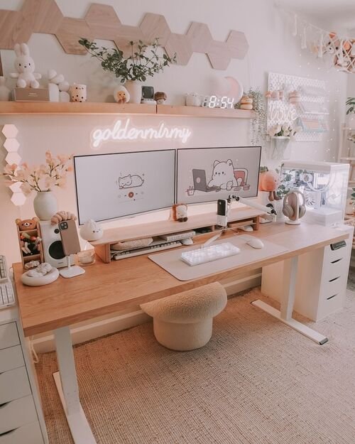 Embrace warmth and simplicity with a cozy, thoughtfully curated desk space