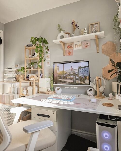 Elevate your workspace with minimalist decor and fresh greenery