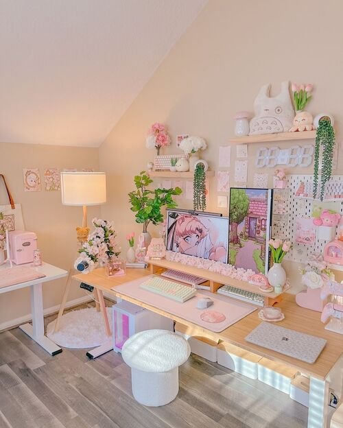 Infuse your space with playful charm using pink anime-inspired desk decor