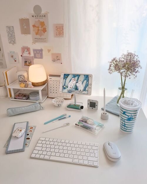 Elevate your space with minimalist decor and serene blue accents