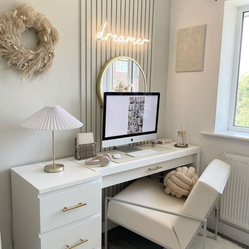 Elevate your workspace with sleek and minimalist modern white desk decor