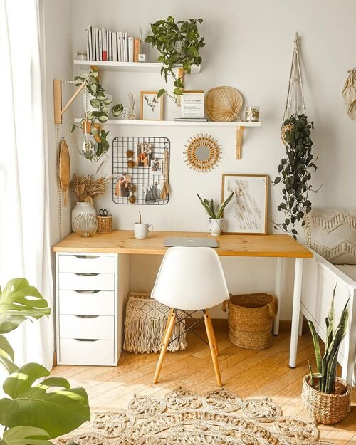 Infuse your workspace with free-spirited charm through boho desk decor