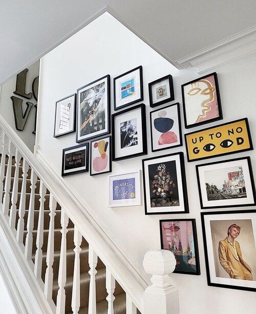 A modern art display with vibrant color accents