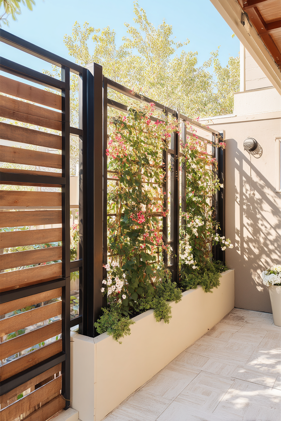Elevate your space with a modern vertical garden bursting with colorful blooms